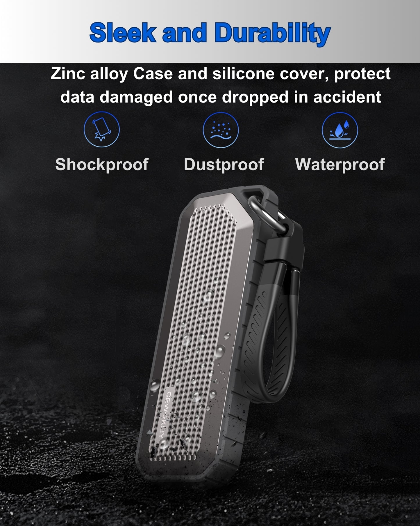 Rugged M.2 NVMe SSD Enclosure IP66 Water/Dust Resistance USB3.2 Gen2 10Gbps(Silver)