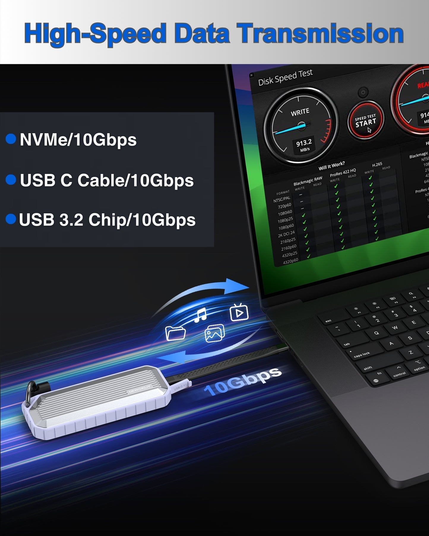 Rugged M.2 NVMe SSD Enclosure IP66 Water/Dust Resistance USB3.2 Gen2 10Gbps(Silver)