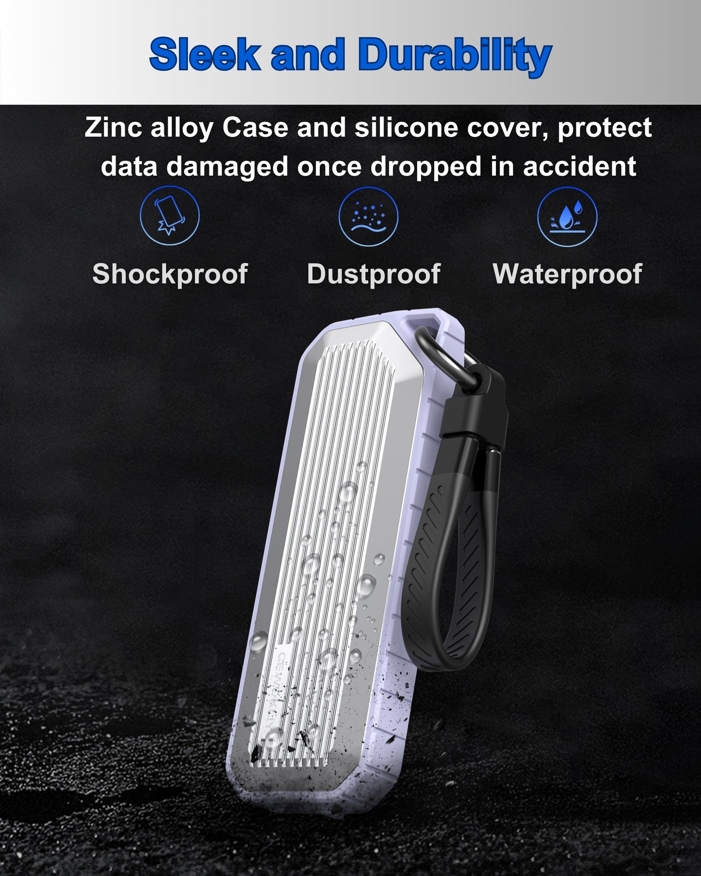 Rugged M.2 NVMe SSD Enclosure IP66 Water/Dust Resistance USB3.2 Gen2 10Gbps(Silver)