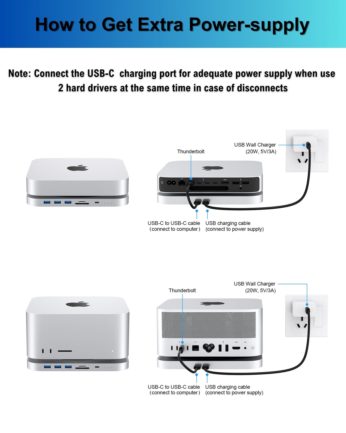 Gewokliy Mac Mini M1/M2 Hub, Mac Studio Dock with 10Gbps M.2 SSD and 2.5'' SATA SSD Enclosure, USB3.2 Gen2 10Gbps(Silver)