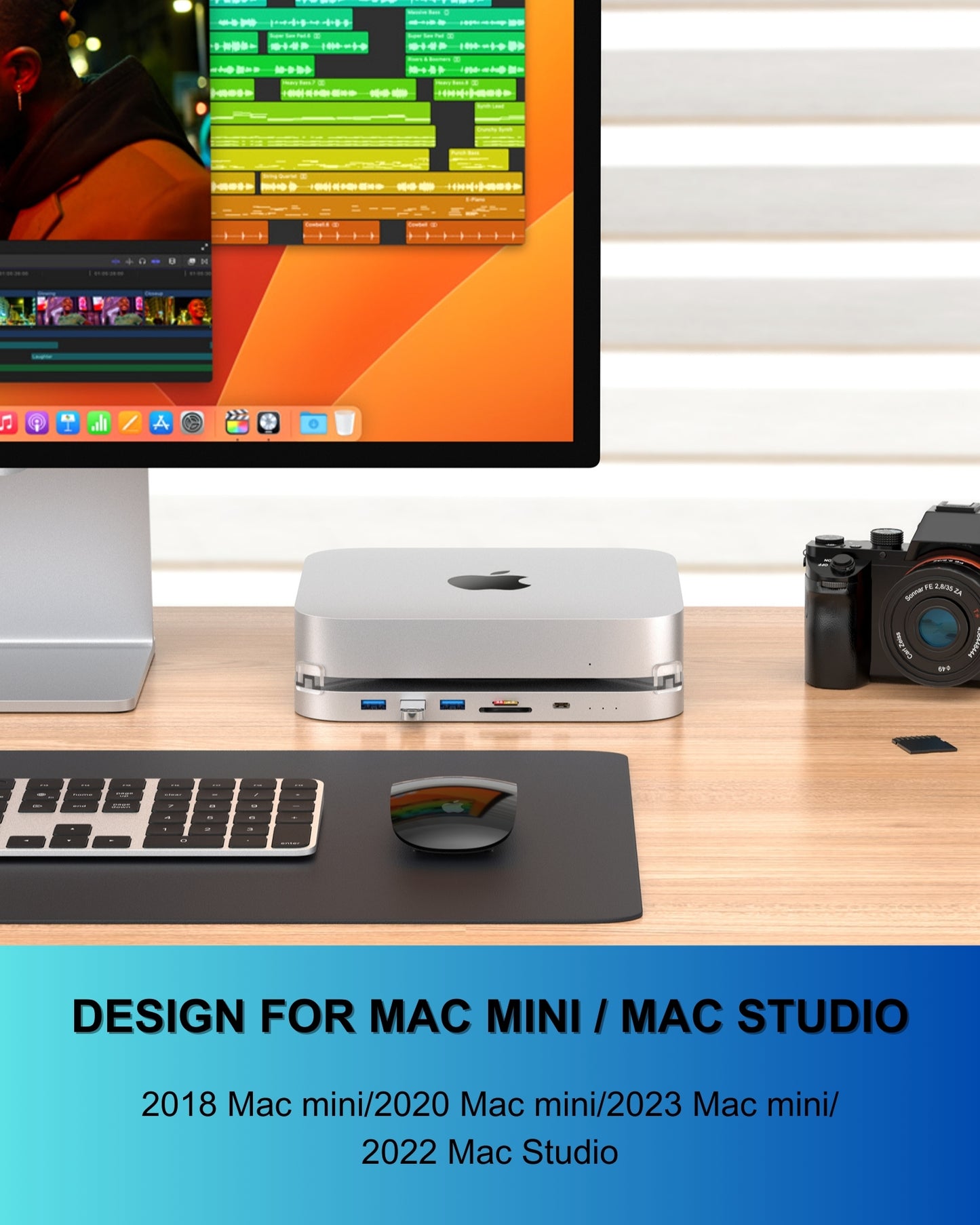 Gewokliy Mac Mini M1/M2 Hub, Mac Studio Dock with 10Gbps M.2 SSD and 2.5'' SATA SSD Enclosure, USB3.2 Gen2 10Gbps(Silver)