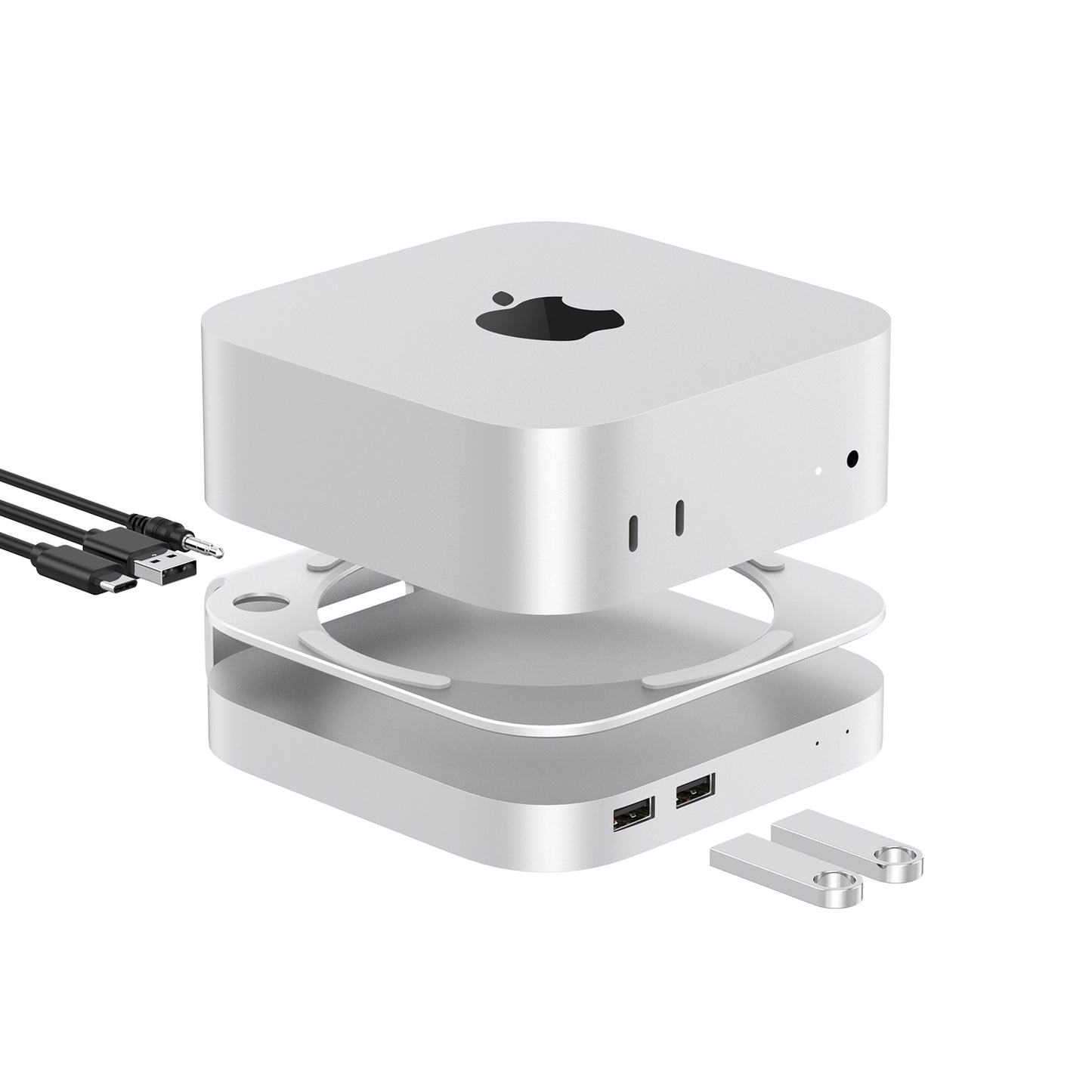 Gewokliy 40Gbps Aluminum Mac Mini M4 2024 Dock & Stand with USB4 M.2 NVMe SSD Enclosure(Silver)
