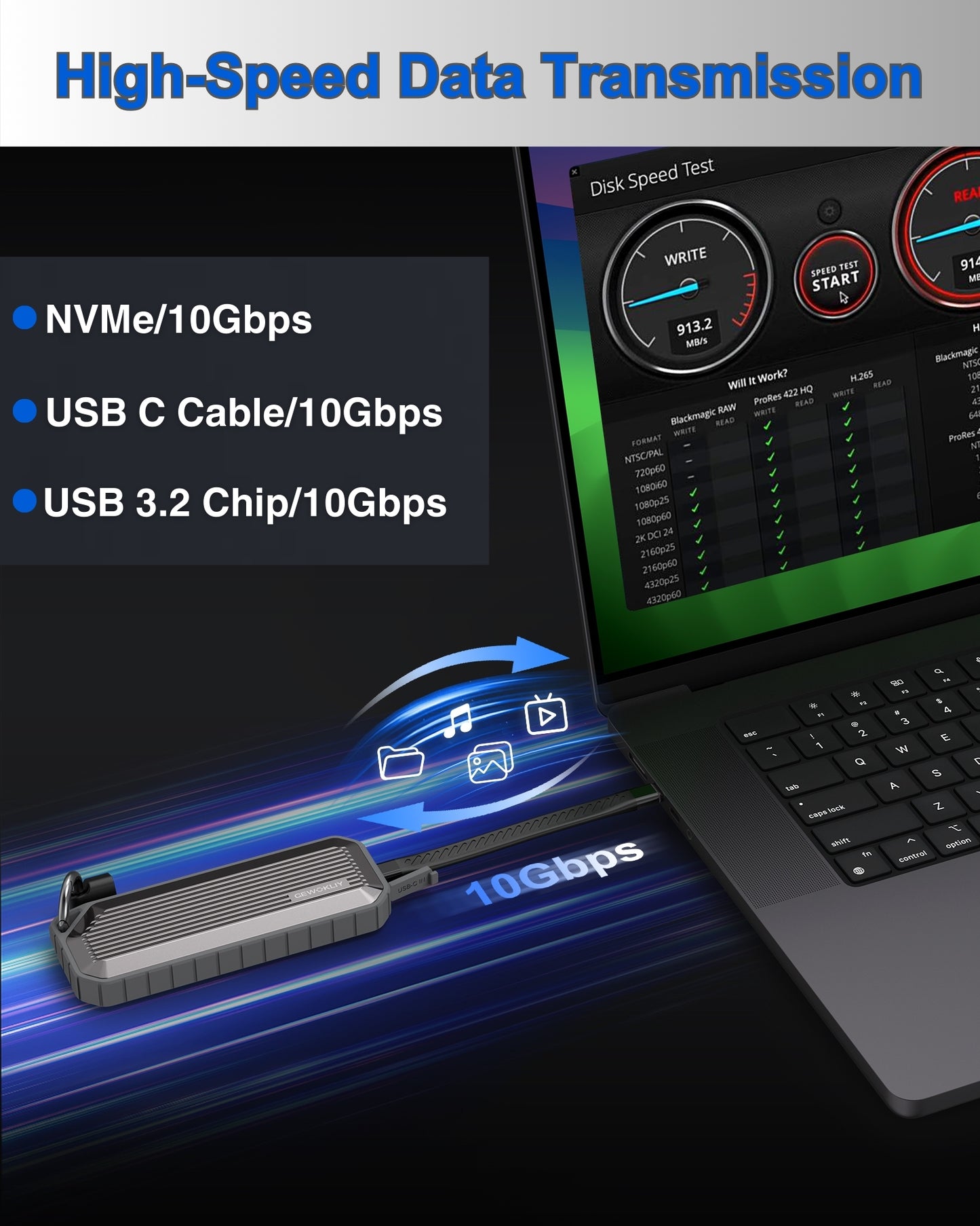 Rugged M.2 NVMe SSD Enclosure IP66 Water/Dust Resistance USB3.2 Gen2 10Gbps(Silver)
