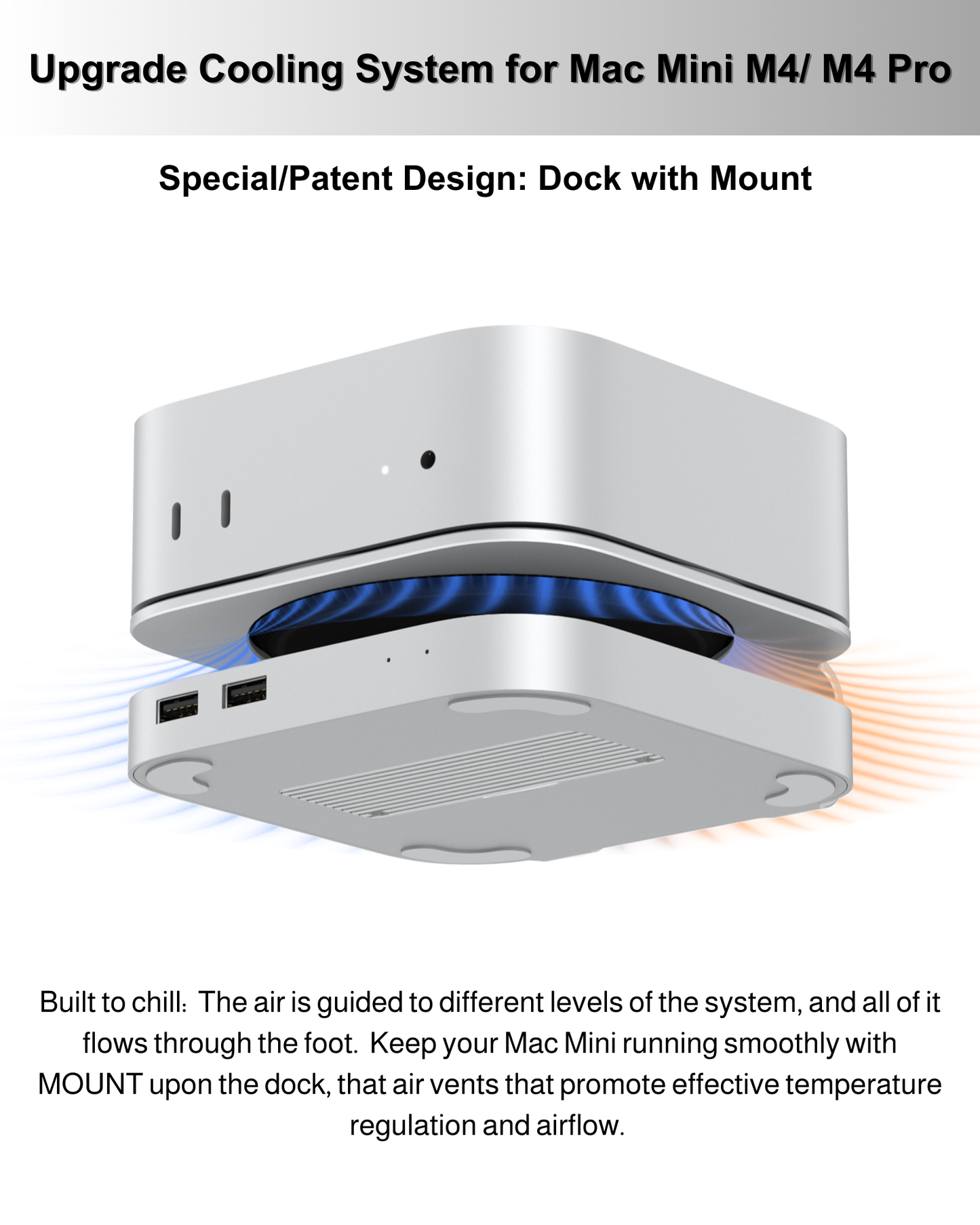 Gewokliy 40Gbps Aluminum Mac Mini M4 2024 Dock & Stand with USB4 M.2 NVMe SSD Enclosure(Silver)