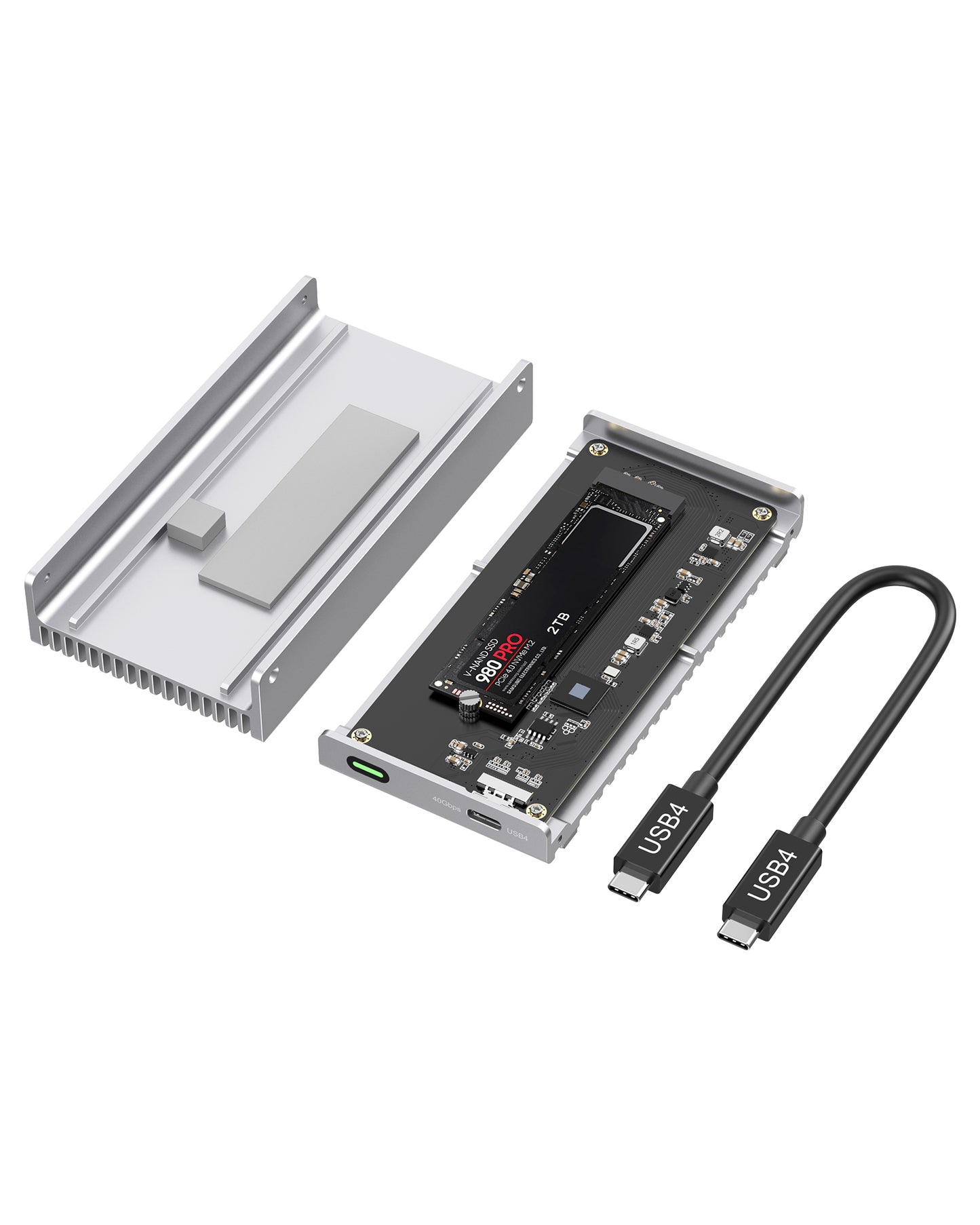 Gewokliy Fanless USB4 40Gbps M.2 NVMe Enclosure Compatible with Thunderbolt4/5(Silver))