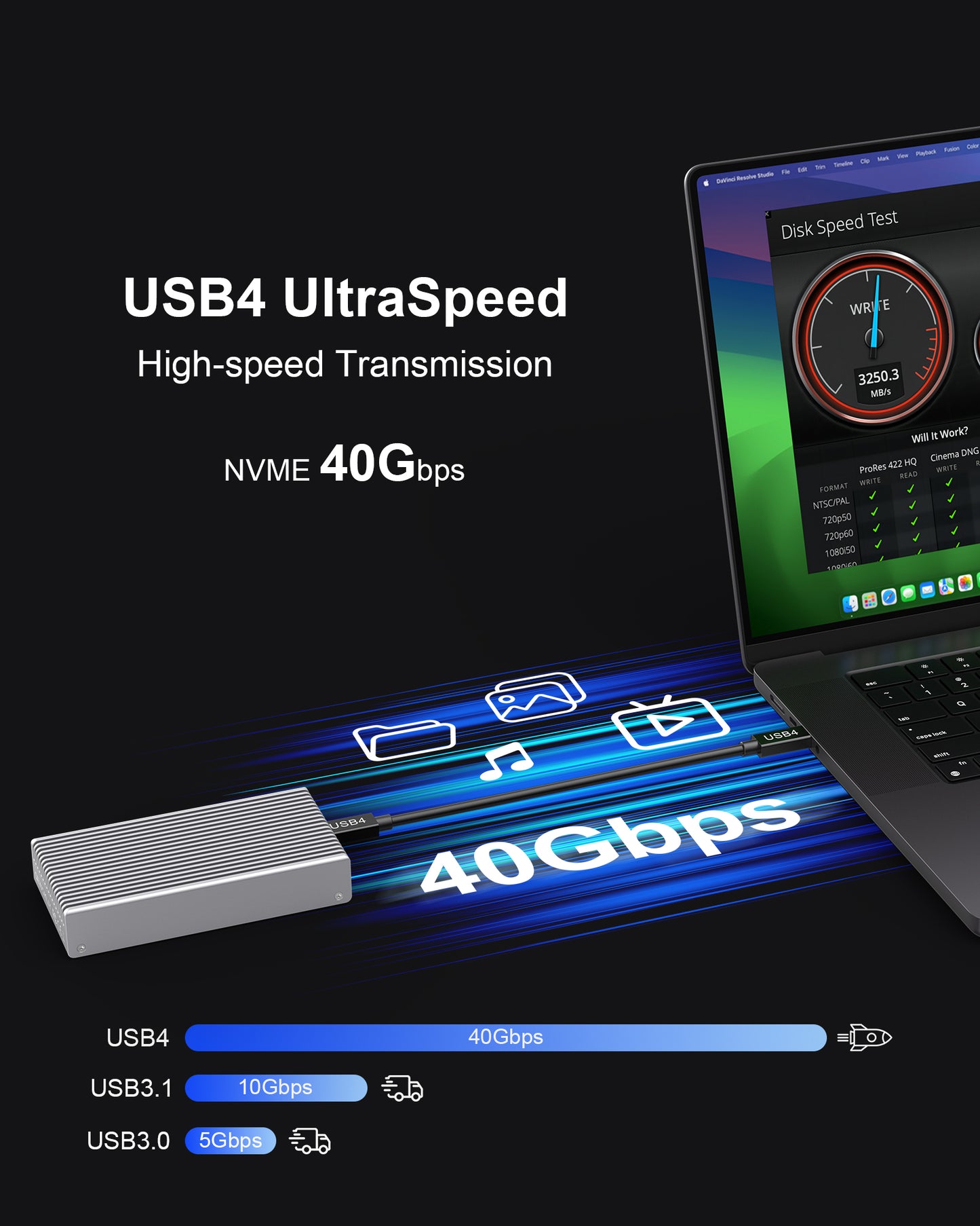 Gewokliy Fanless USB4 40Gbps M.2 NVMe Enclosure Compatible with Thunderbolt4/5(Silver))