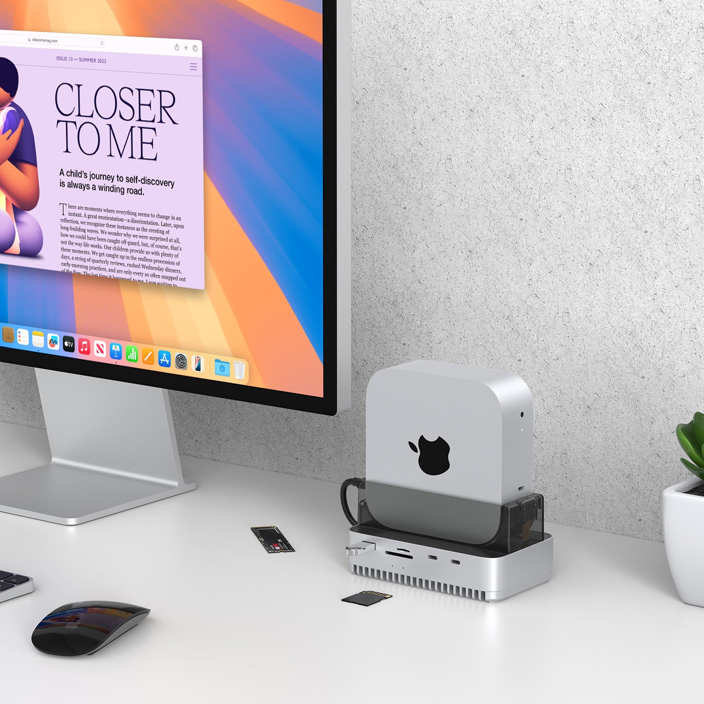 Gewokliy Vertical Mac Mini M4 2024 Dock Stand, 40Gbps USB4 M.2 NVMe SSD Enclosure, Compatible withThunderbolt 4/5, 10Gbps USB Docking Station with SD4.0 Card Reader