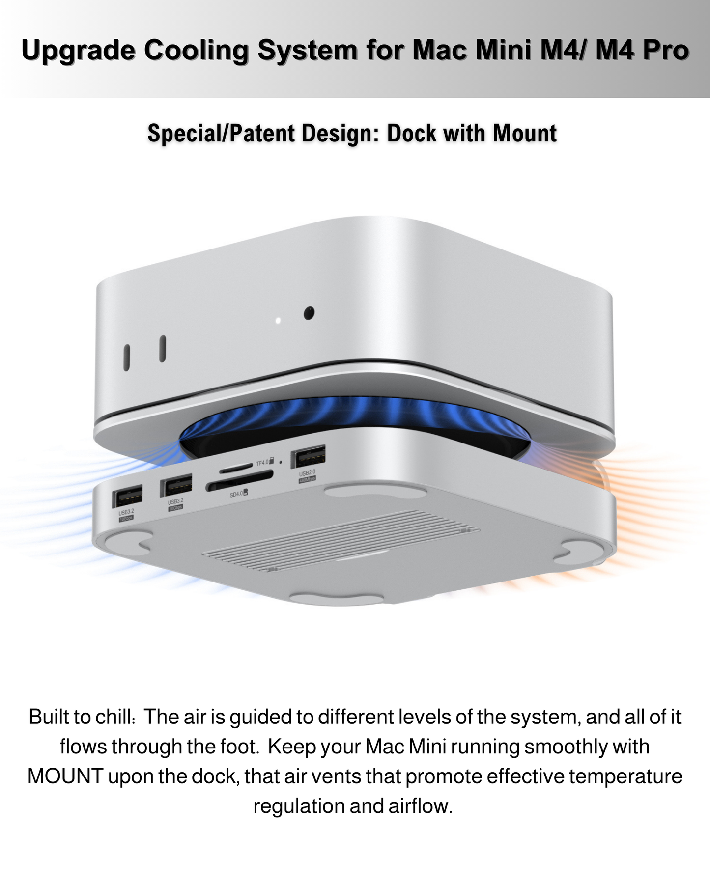 GEWOKLIY Mac Mini M4 Dock, Aluminum Mac Mini Stand and Hub for Mac Mini M4 and M4 Pro 2024 with M.2 NVMe SSD Enclosure, 2X USB-A 10Gbps, SD/TF Card Readers, USB 2.0 Data (Silver)│Accessories