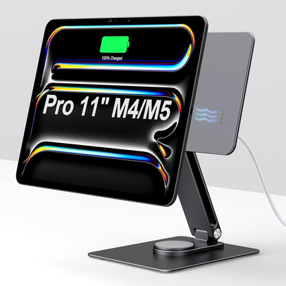 iPad Pro 11" M4/M5 Magnetic Charging Dock, 360° Rotating Aluminum Stand