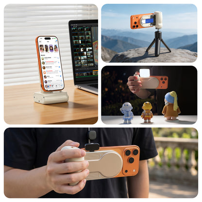 Gewokliy Magnetic Phone Camera Grip with M.2 NVMe SSD Enclosure, Pro Photography Handle with Extended Energy Support, Type-C & Tripod Mount, Compatible with iPhone 15/16/17 Pro & Pro Max
