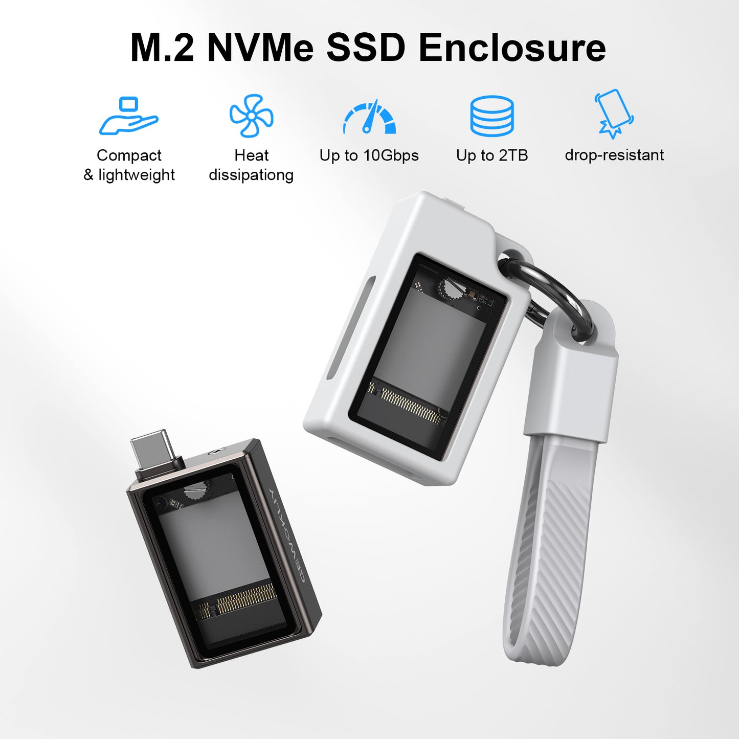 2230 M.2 NVMe SSD Enclosure with Cooling Fan, 10Gbps USB 3.2 Gen2, Supports M.2 M Key & B+M Key ,Up to 2TB, External SSD Drive Enclosure for MacBook Laptop iPad Android