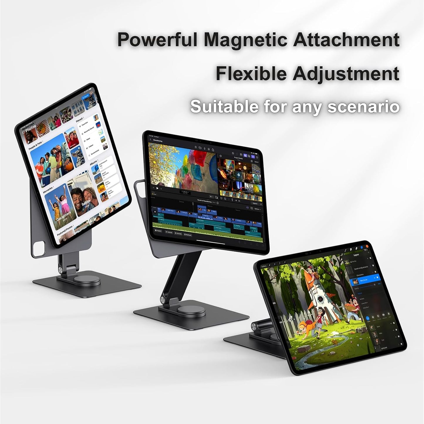 iPad Pro 11" M4/M5 Magnetic Charging Dock, 360° Rotating Aluminum Stand