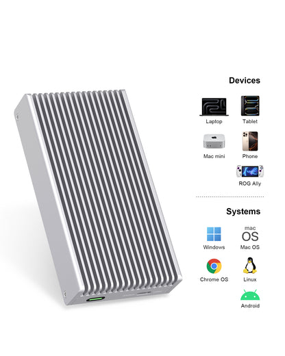 Gewokliy Fanless USB4 40Gbps M.2 NVMe Enclosure Compatible with Thunderbolt4/5(Silver))