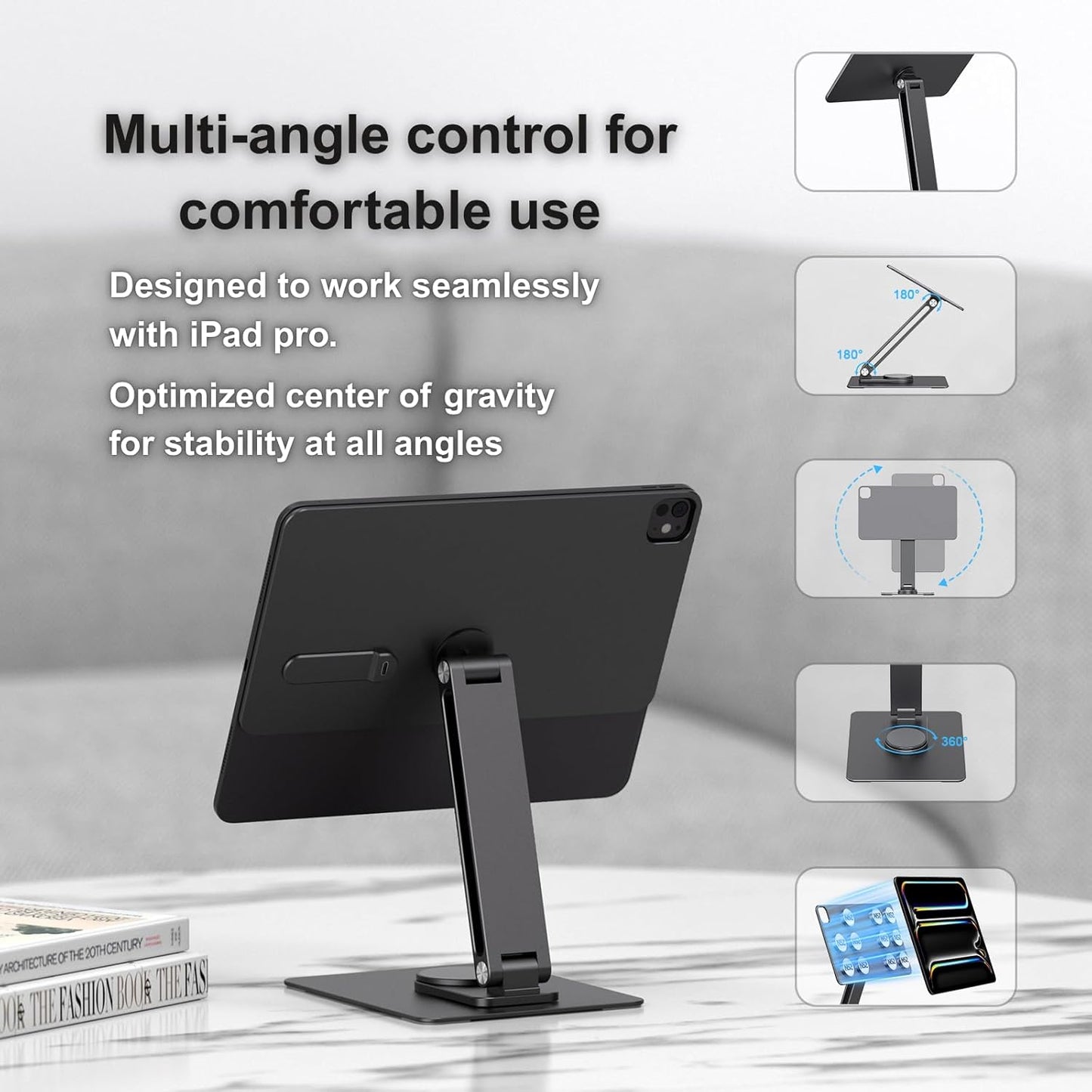 iPad Pro 11" M4/M5 Magnetic Charging Dock, 360° Rotating Aluminum Stand