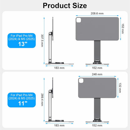 iPad Pro 11" M4/M5 Magnetic Charging Dock, 360° Rotating Aluminum Stand
