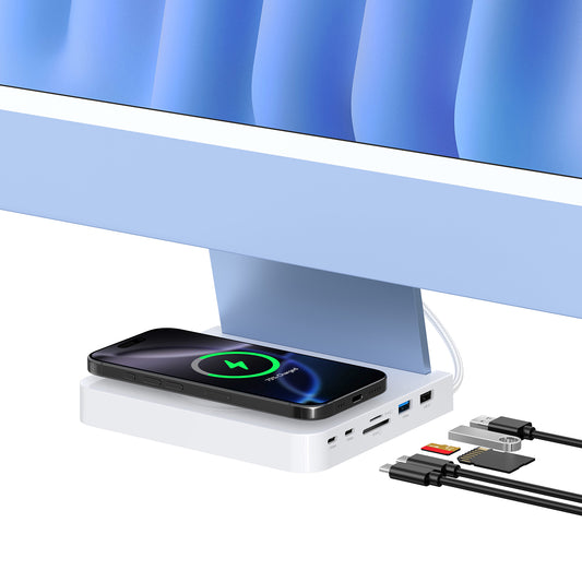 Gewokliy USB C Hub for iMac 24-inch 2021/2023/2024, 10Gbps USB-C*2 & USB-A, SD/TF Reader, 15W Wireless Charge, Accessory Adaptor for iMac M1 M2 M4