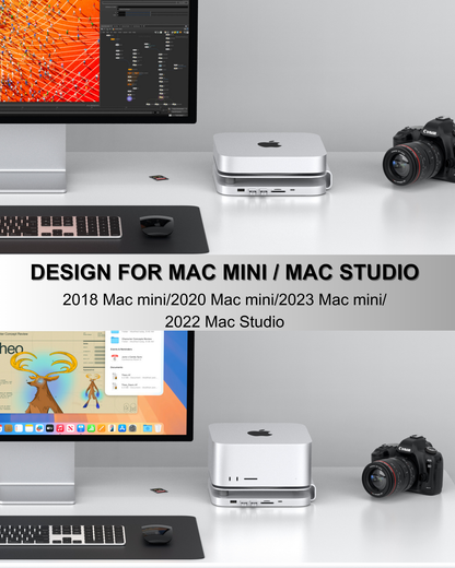 Gewokliy Mac Mini Dock and Stand, Mac Mini Hub with M.2 SSD Enclosure,10Gbps USB A/C Port, Dual Card Reader, Mac Mini Stand for Mac Mini M1 M2 and Mac Studio | Accessories