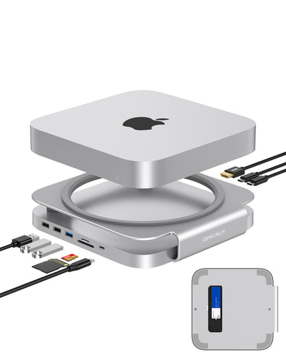 Gewokliy Mac Mini Dock and Stand, USB C Hub with SSD Enclosure for NVME/SATA M.2, 4K HDMI Adapter 10Gbps USB A/C Port, TF/SD Card Reader, Mac Mini Hub for Mac Mini M1/ M2 and Mac Studio | Accessories