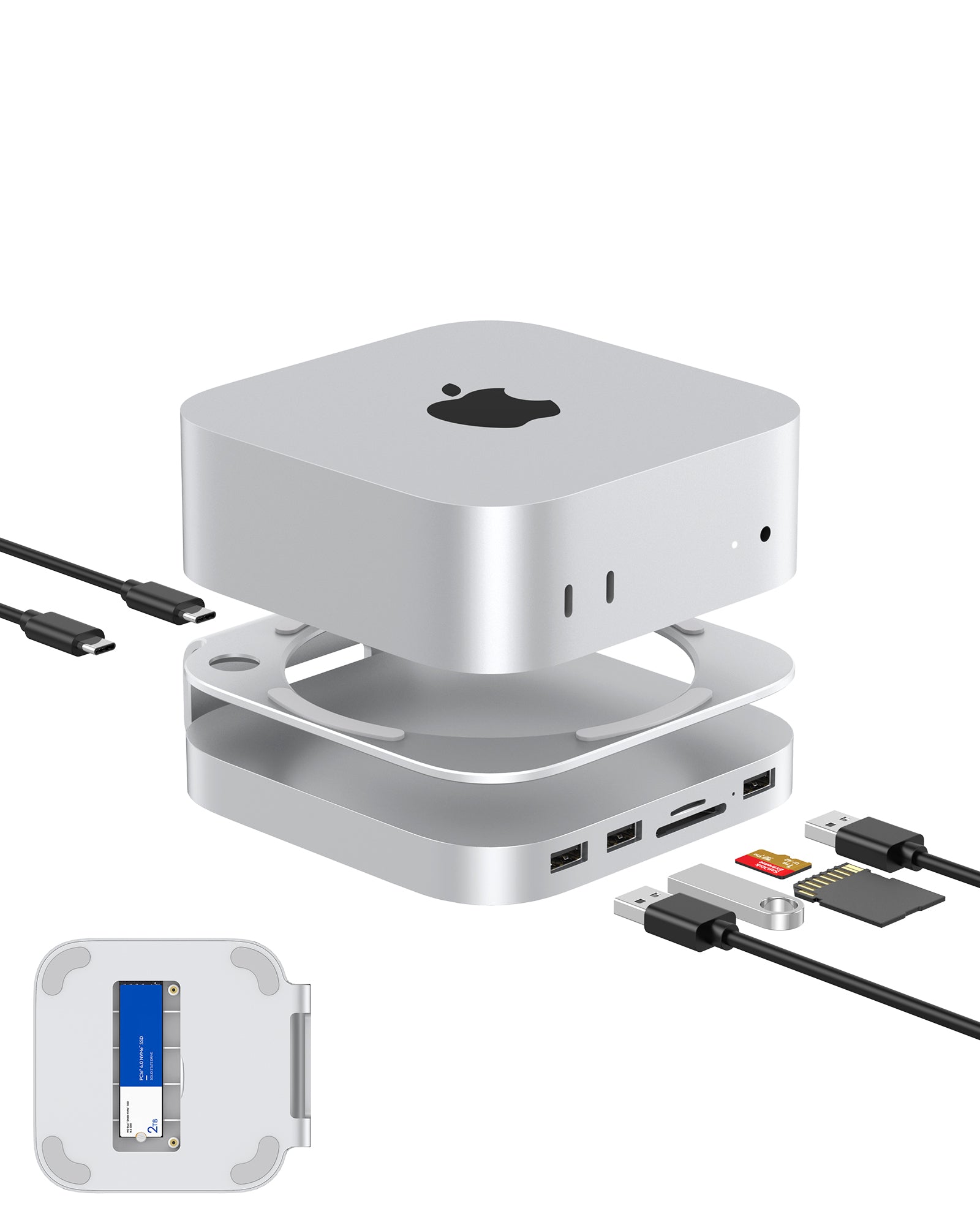 GEWOKLIY Mac Mini M4 Dock, Aluminum Mac Mini Stand and Hub for Mac Min ...