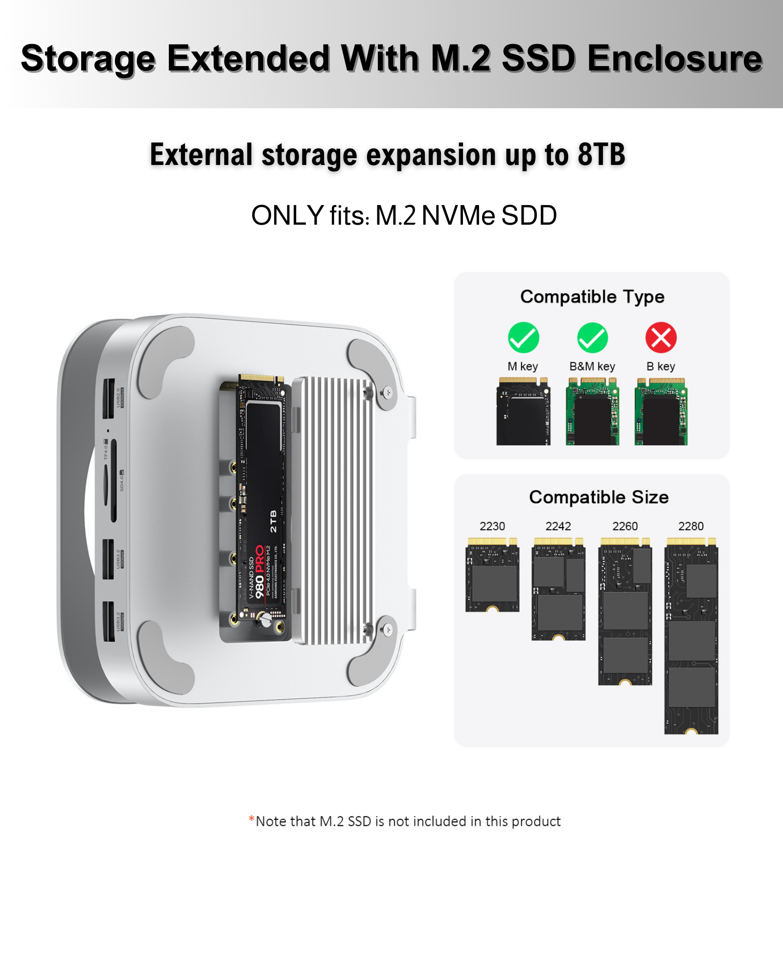 Gewokliy Mac Mini M4 Stand&Hub with M.2 NVMe SSD Enclosure, 4K@60Hz HD Gewokliy Mac Mini M4 Stand&Hub with M.2 NVMe SSD Enclosure, 4K@60Hz HD