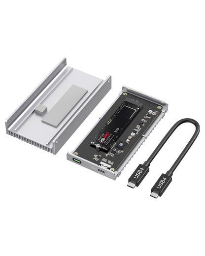 Gewokliy Fanless USB4 40Gbps M.2 NVMe Enclosure Compatible with Thunderbolt4/5(Silver))
