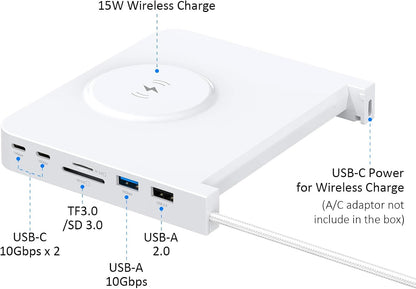 Gewokliy USB C Hub for iMac 24-inch 2021/2023/2024, 10Gbps USB-C*2 & USB-A, SD/TF Reader, 15W Wireless Charge, Accessory Adaptor for iMac M1 M2 M4
