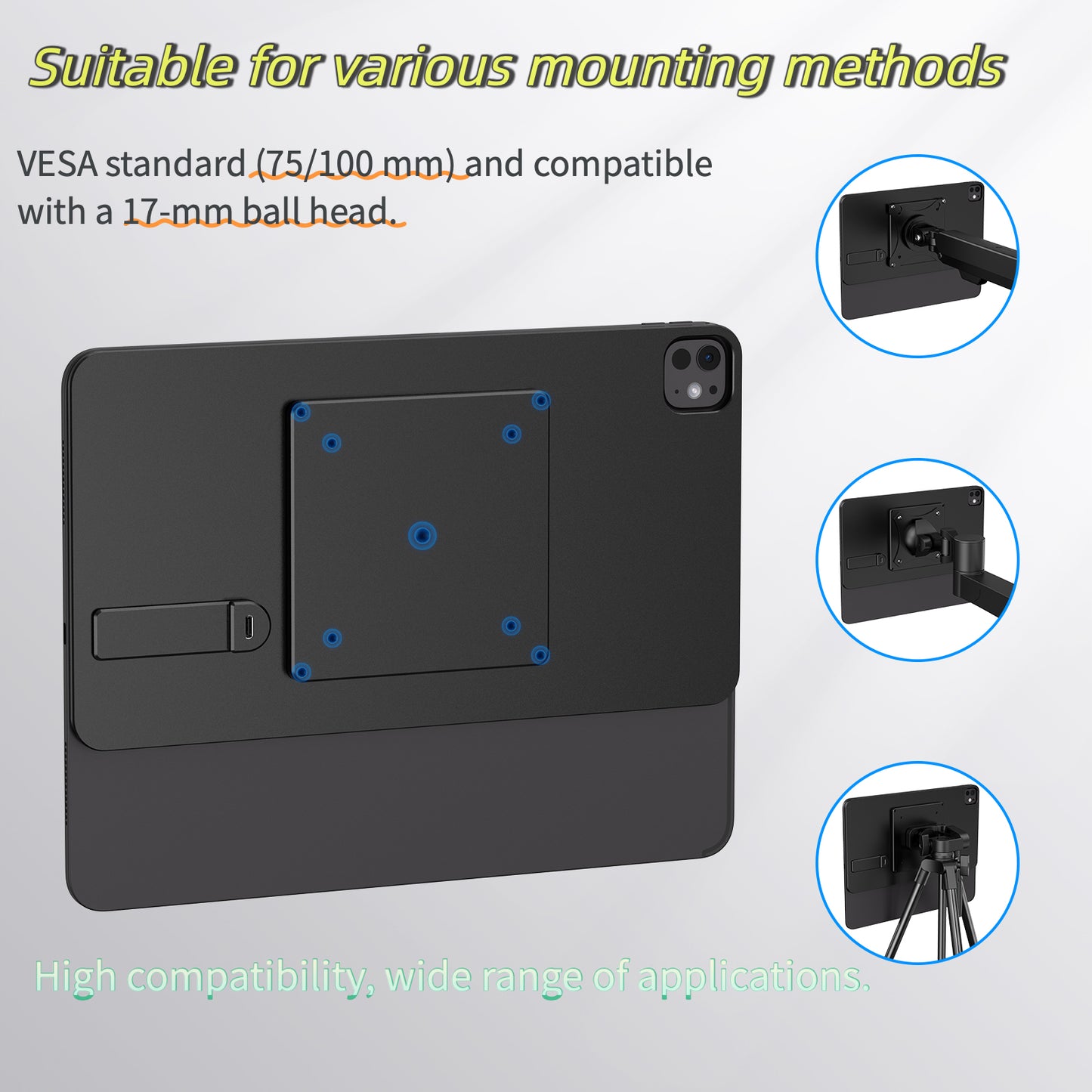 Magnetic Wireless Charging Panel， Aluminum Alloy Adjustable VESA for iPad Pro 13" M4/M5 (2024/2025) ，75/100mm & 17mm Ball Head Compatible (Arm Not Included)